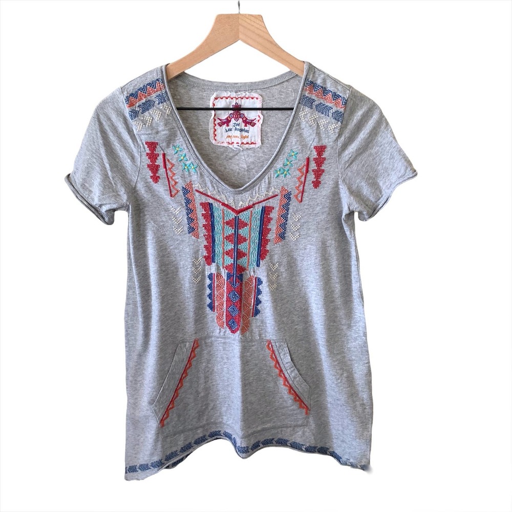 Johnny Was Gray Embroidered V-Neck Tunic With Pockets Size XS